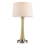Desk Lamp, Two Outlets, White Linen Shade w/ Lime Body
